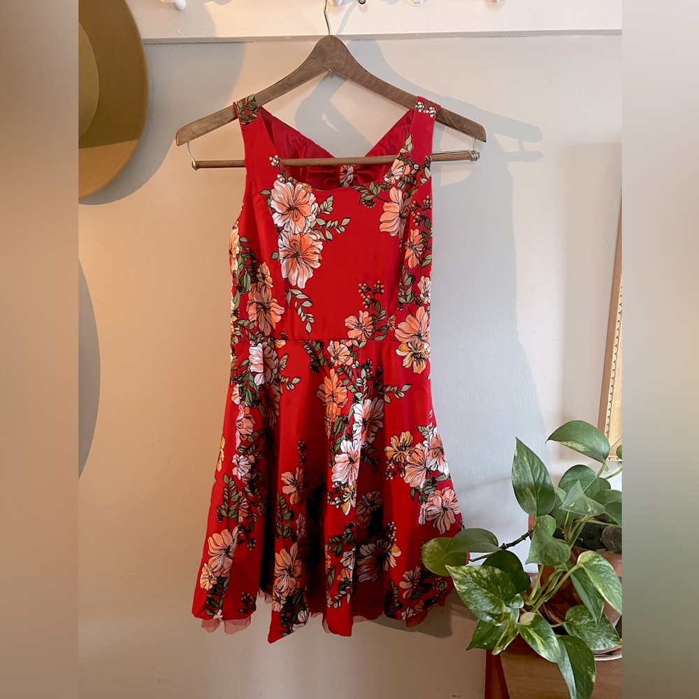 Red floral dress with pretty tule